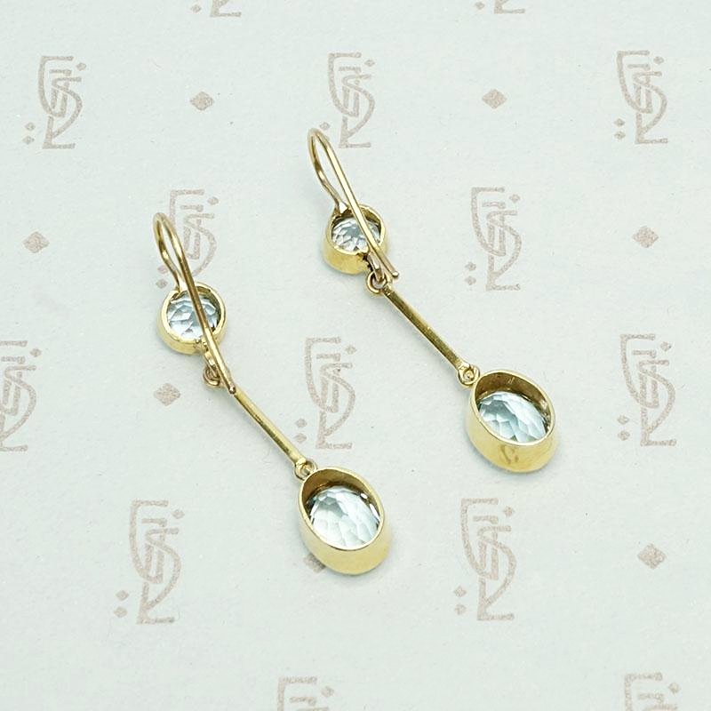 Pure Icy Aquamarine Drop Earrings in 15ct Gold, back view
