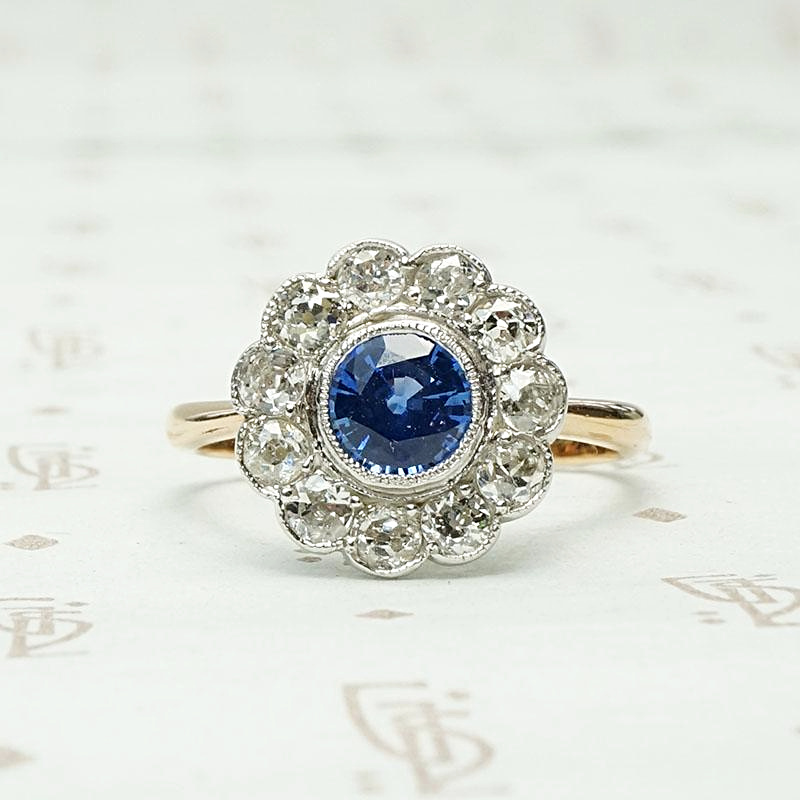 Charming Sapphire & Diamond Floral Cluster Ring