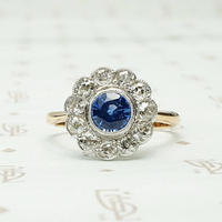 Charming Sapphire & Diamond Floral Cluster Ring