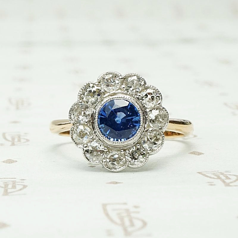 Charming Sapphire & Diamond Floral Cluster Ring
