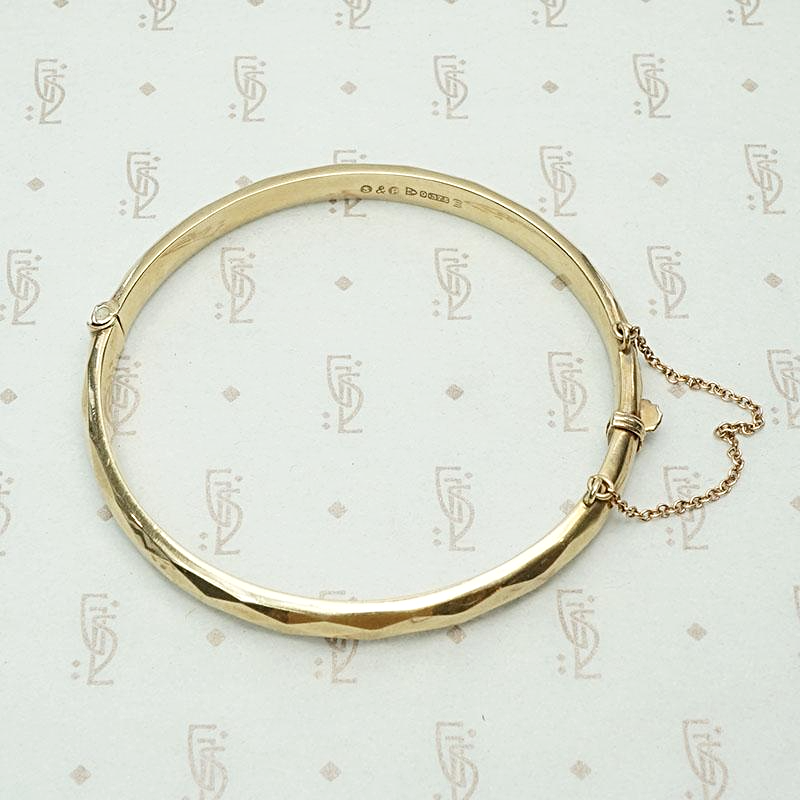 Faceted English Gold Bangle Bracelet