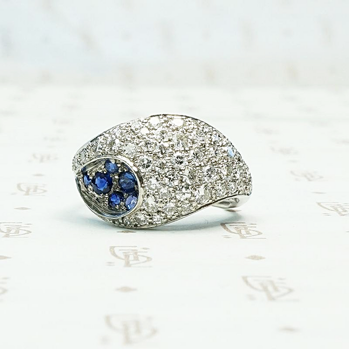 Unique Futuristic Diamond & Sapphire Cluster Ring