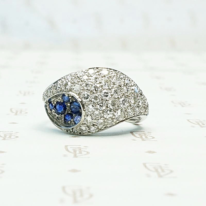 Unique Futuristic Diamond & Sapphire Cluster Ring