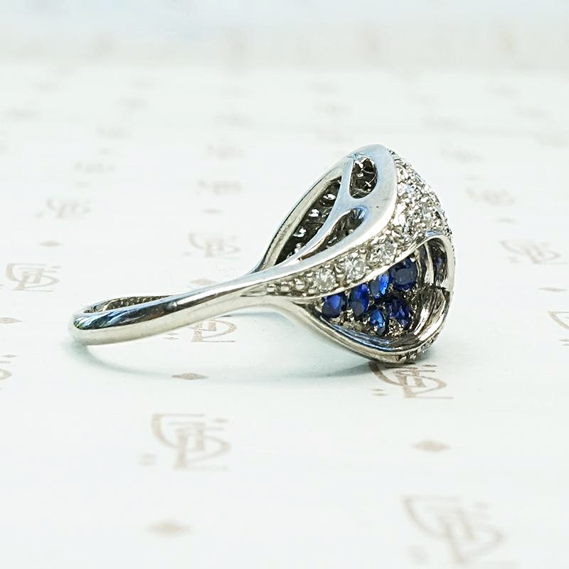 Unique Futuristic Diamond & Sapphire Cluster Ring, side view