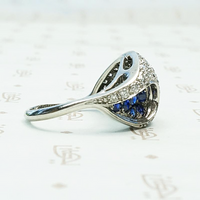Unique Futuristic Diamond & Sapphire Cluster Ring, side view