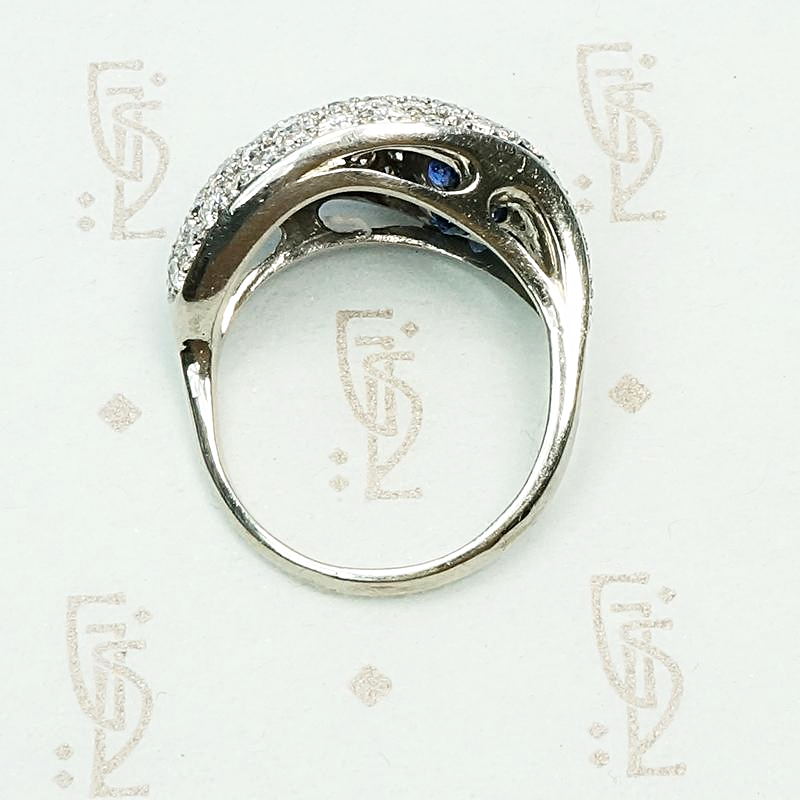 Unique Futuristic Diamond & Sapphire Cluster Ring, top view