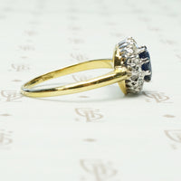 Vintage 18k and Platinum Sapphire OMC Diamond Halo Ring