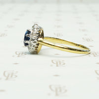 Vintage 18k and Platinum Sapphire OMC Diamond Halo Ring