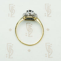 Vintage 18k and Platinum Sapphire OMC Diamond Halo Ring