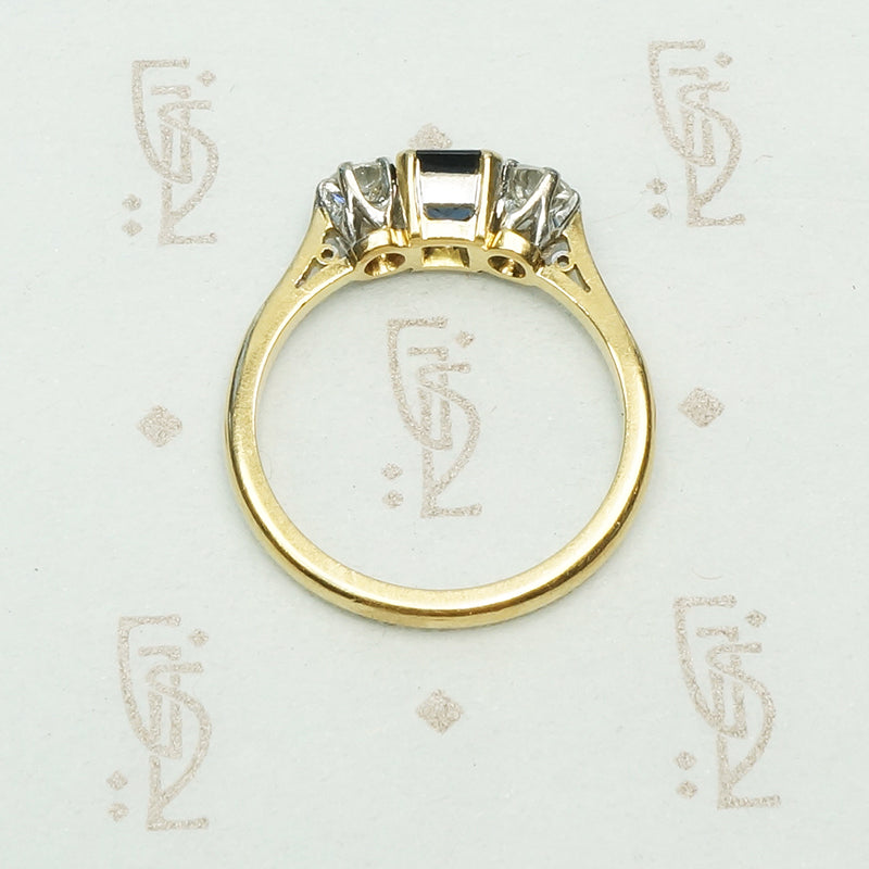 Bold 18k Yellow Gold Sapphire and Diamond Trilogy Ring