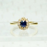 sapphire and diamond halo in 18k yellow gols circa 1950