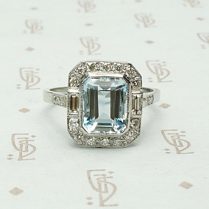 Architectural Aquamarine Art Deco Cocktail Ring