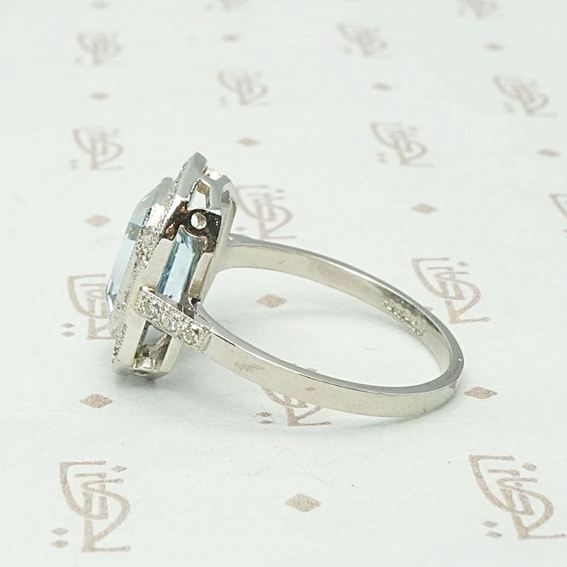 Architectural Aquamarine Art Deco Cocktail Ring