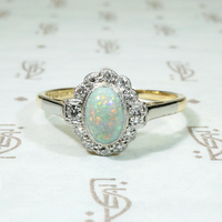 Flashing Opal & Diamond Halo Ring in Platinum & 18ct Gold