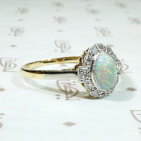 Flashing Opal & Diamond Halo Ring in Platinum & 18ct Gold