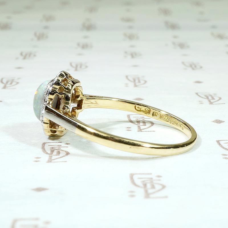 Flashing Opal & Diamond Halo Ring in Platinum & 18ct Gold