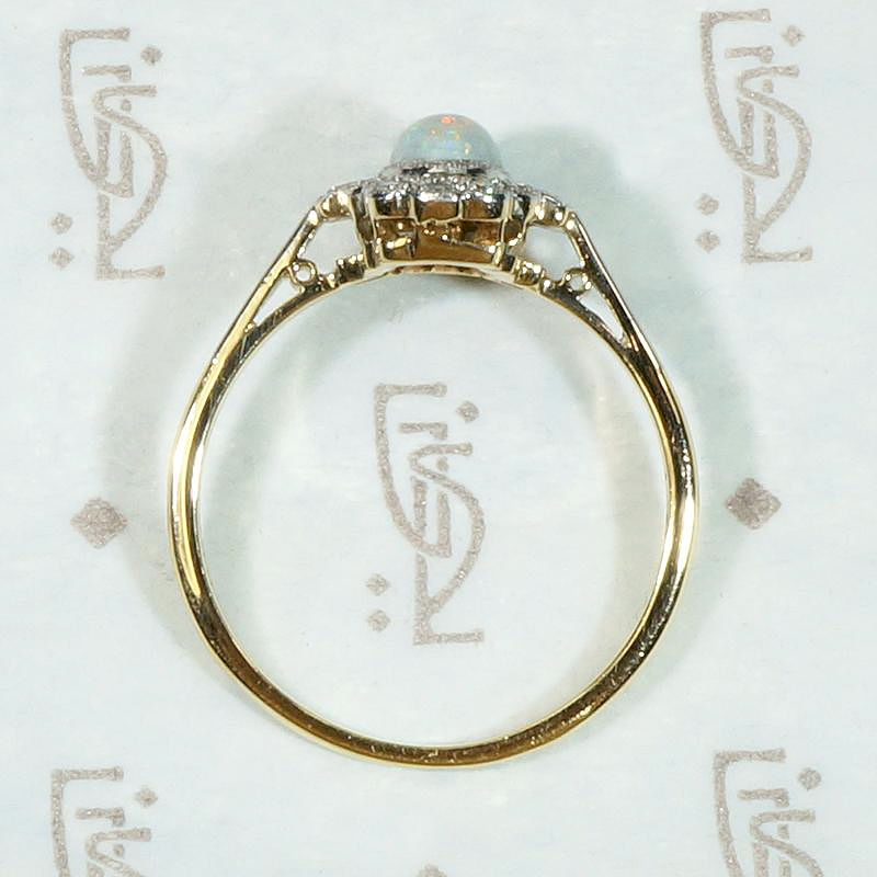 Flashing Opal & Diamond Halo Ring in Platinum & 18ct Gold