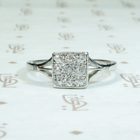 Sparkling Square Old Mine Cluster Ring in Platinum