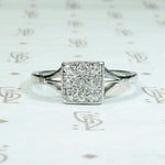 Sparkling Square Old Mine Cluster Ring in Platinum