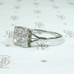 Sparkling Square Old Mine Cluster Ring in Platinum