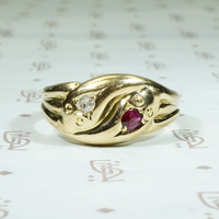 Sweet English 18ct Snake Ring with Diamond & Ruby