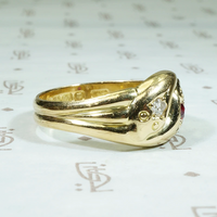 Sweet English 18ct Snake Ring with Diamond & Ruby