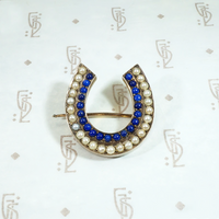 Victorian Horseshoe Brooch in Pearl & Lapis Lazuli
