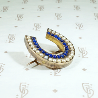 Victorian Horseshoe Brooch in Pearl & Lapis Lazuli