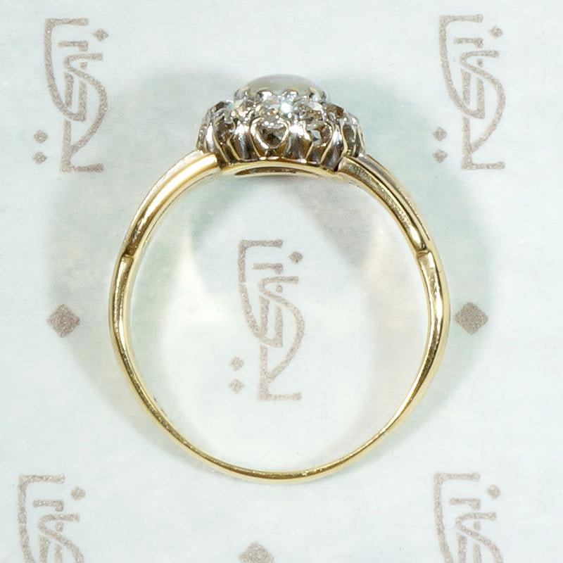 Colorful Opal in Old Mine Cut Diamond Halo Ring