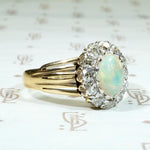 Colorful Opal in Old Mine Cut Diamond Halo Ring