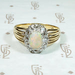 Colorful Opal in Old Mine Cut Diamond Halo Ring