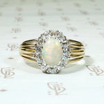Colorful Opal in Old Mine Cut Diamond Halo Ring