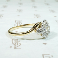 Old Mine Diamond Cluster in Platinum on 18ct Ring