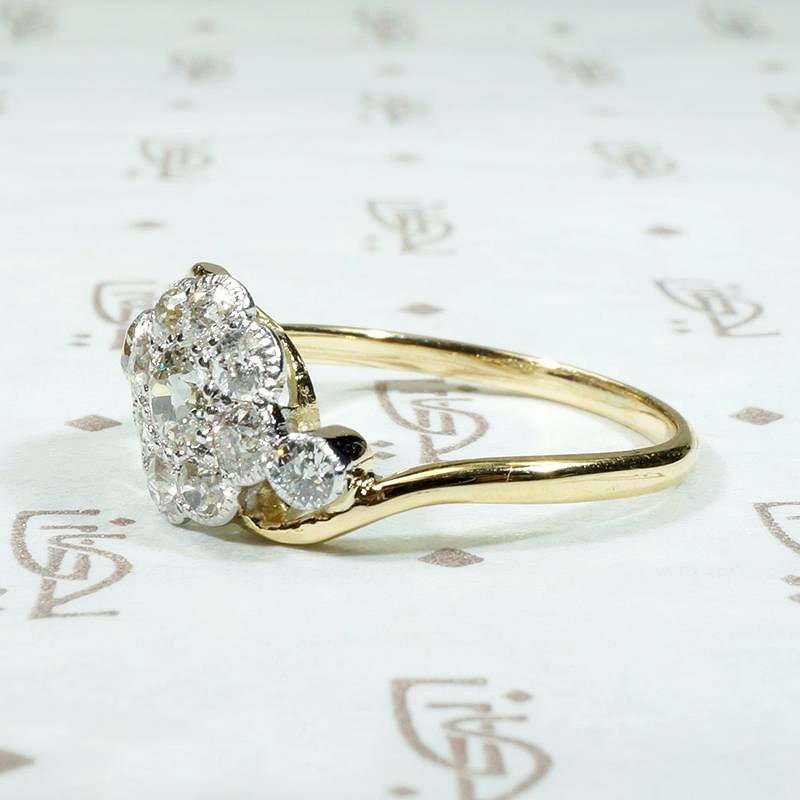 Old Mine Diamond Cluster in Platinum on 18ct Ring
