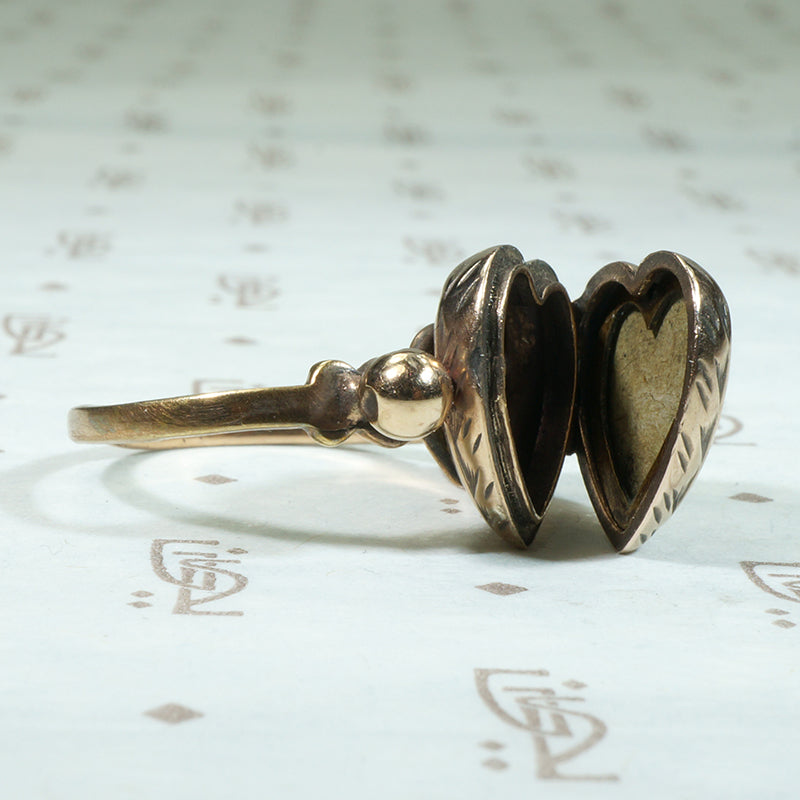 Engraved 9ct Gold Heart Locket Ring