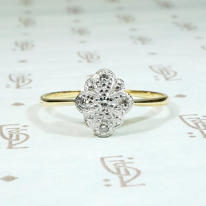 Flowery Wind Rose Edwardian Diamond Cluster Ring