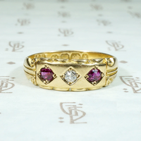 Victorian Ruby & Diamond Sculpted 18ct Gold Band