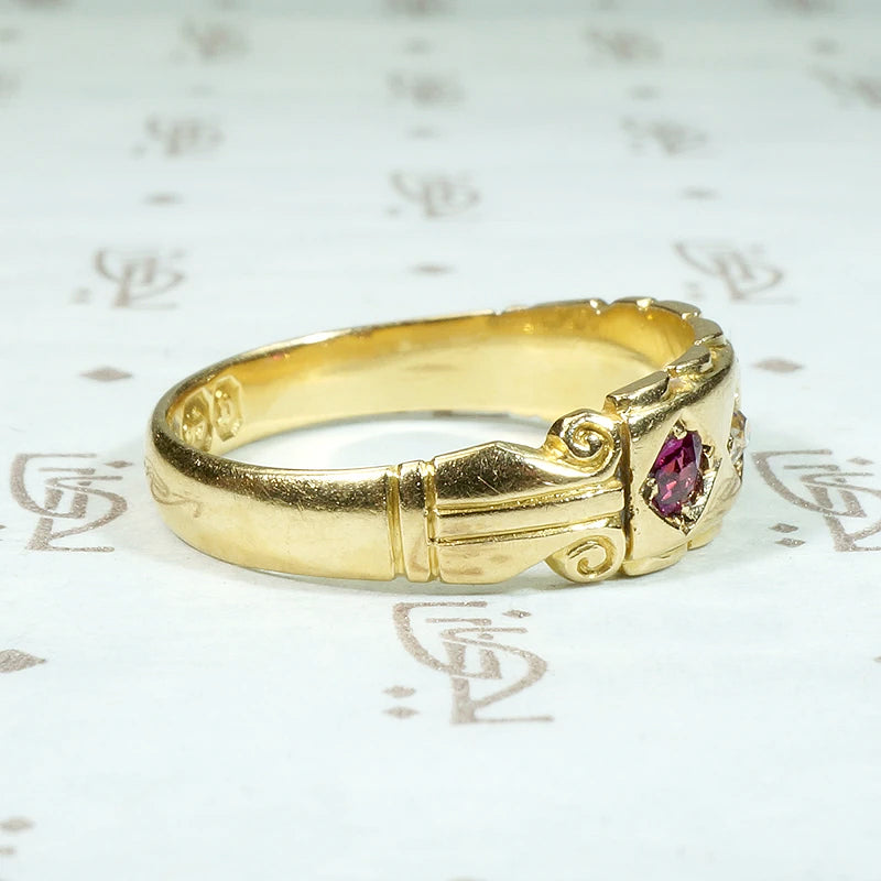 Victorian Ruby & Diamond Sculpted 18ct Gold Band