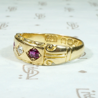 Victorian Ruby & Diamond Sculpted 18ct Gold Band