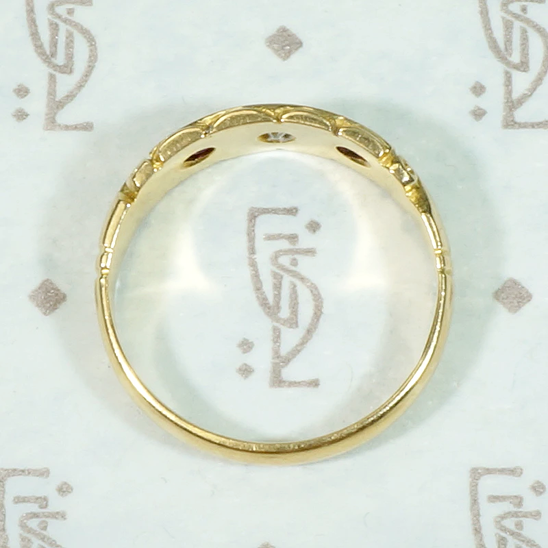 Victorian Ruby & Diamond Sculpted 18ct Gold Band