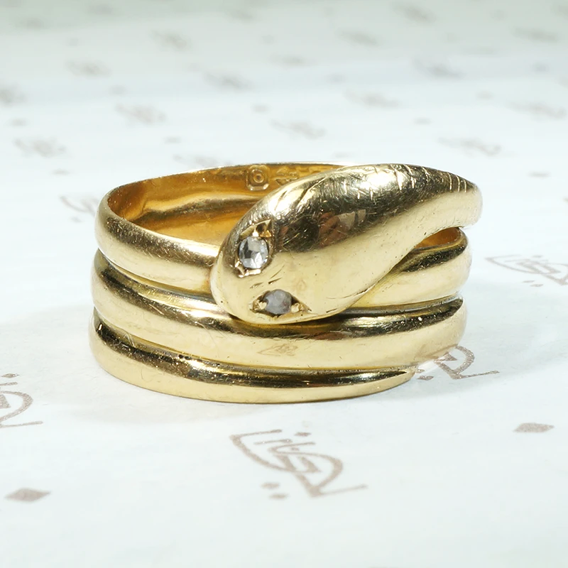 Sinuous Serpent 18ct Gold Band with Diamond Eyes