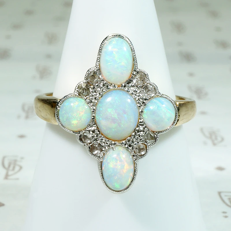 Gorgeous Antique Opal & Rose Cut Diamond Ring