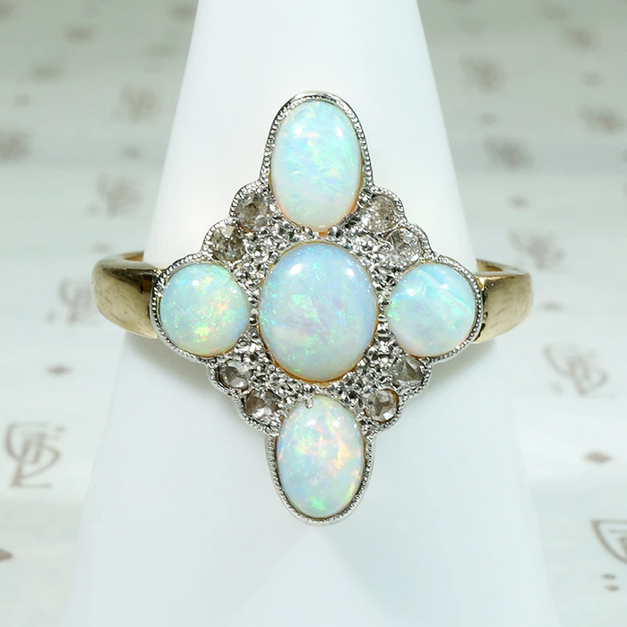 Gorgeous Antique Opal & Rose Cut Diamond Ring