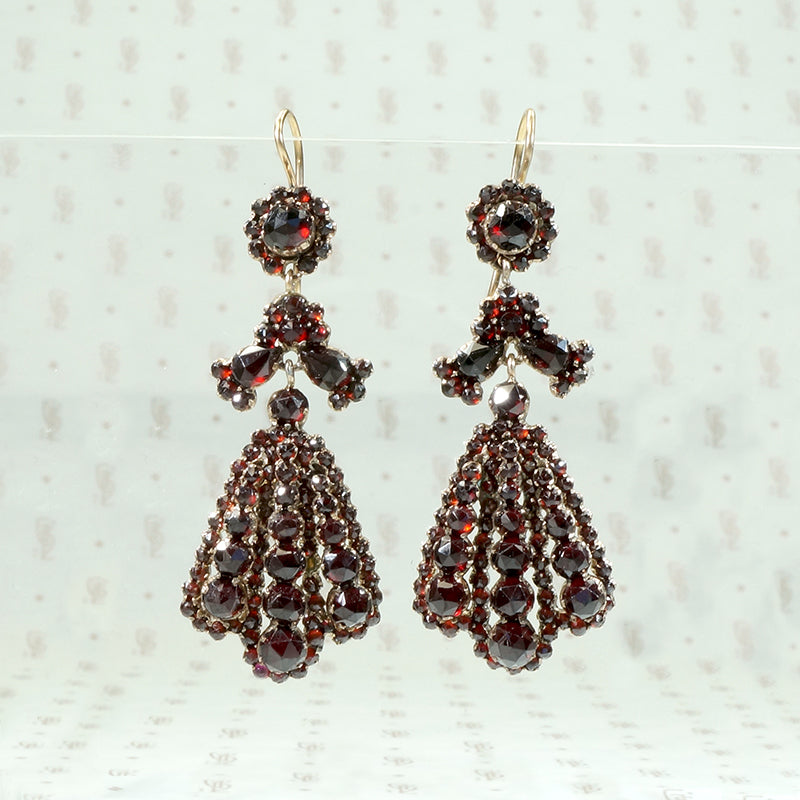 Dramatic Dangle Bohemian Garnet Cluster Earrings