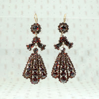 Dramatic Dangle Bohemian Garnet Cluster Earrings