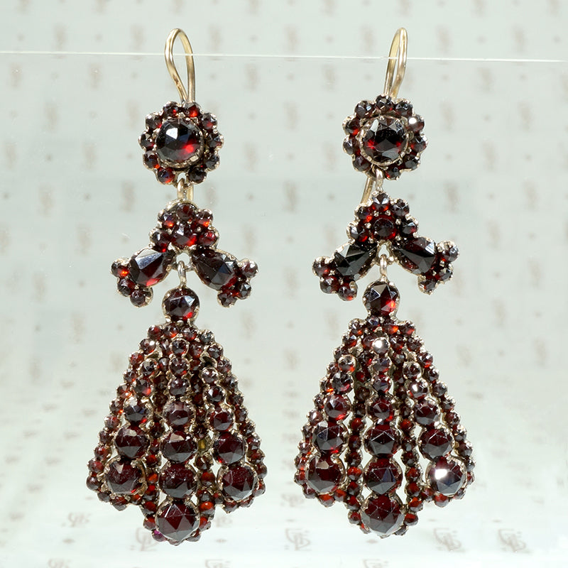 Dramatic Dangle Bohemian Garnet Cluster Earrings