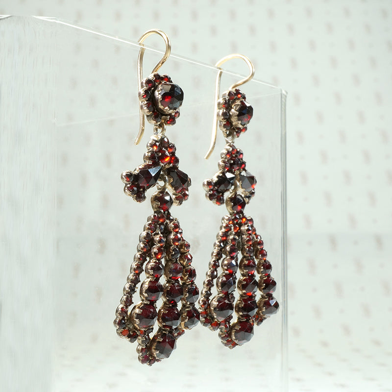Dramatic Dangle Bohemian Garnet Cluster Earrings