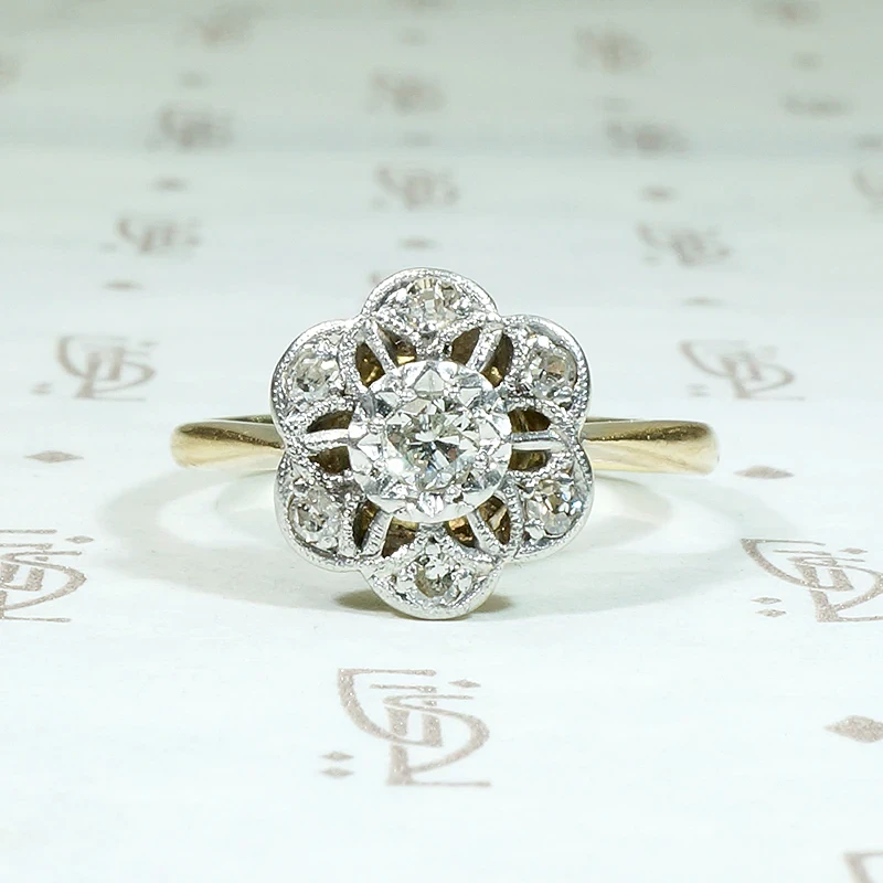 Lacy Open Work Diamond Cluster  Flower Ring