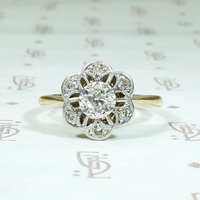 Lacy Open Work Diamond Cluster  Flower Ring