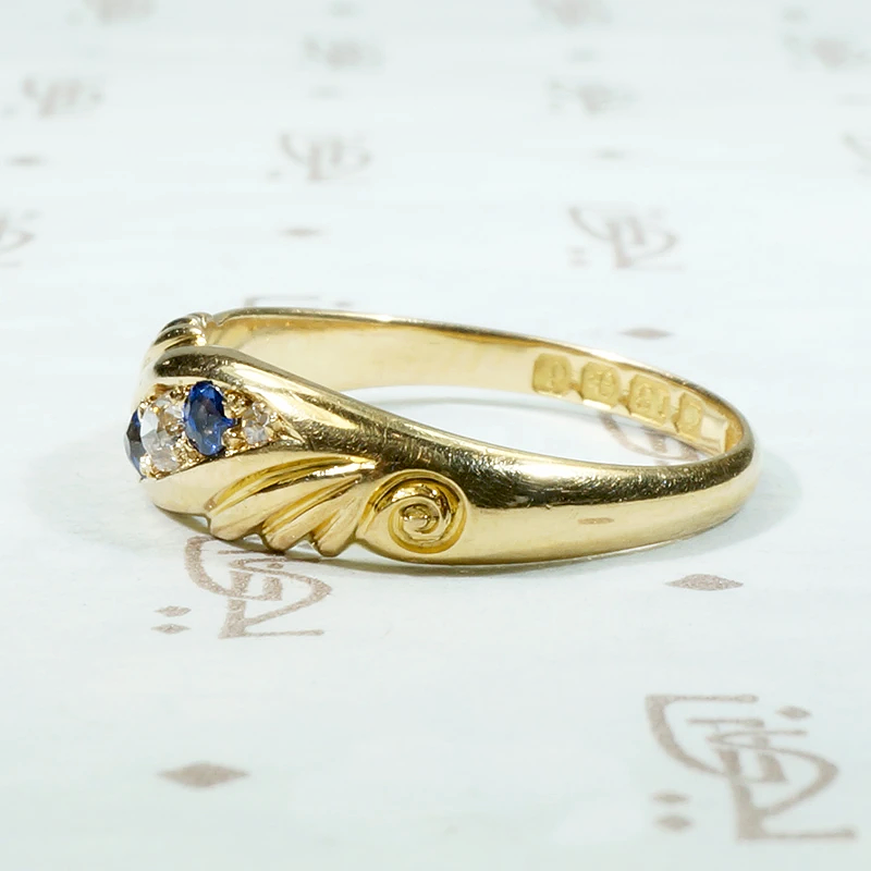 Sculpted English Gold Band with Sapphires & Diamonds